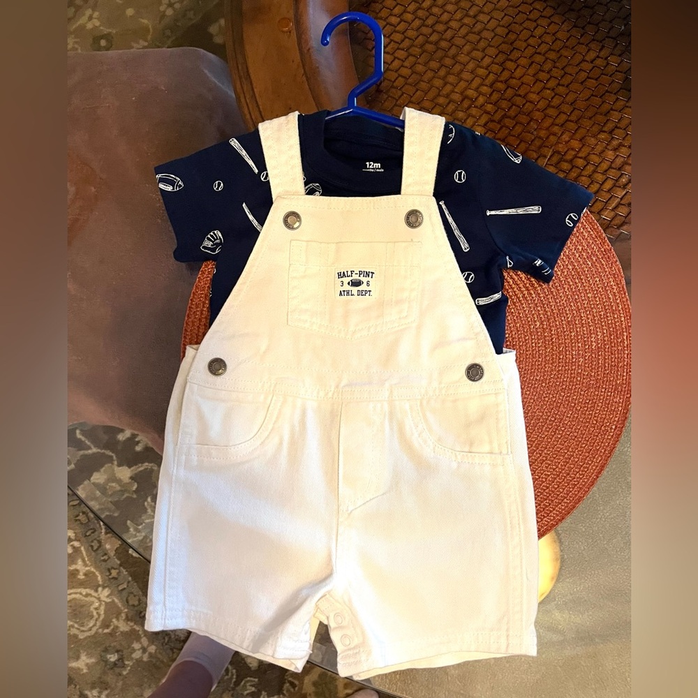 Baby White Overall Athletics Outfit 12 Months